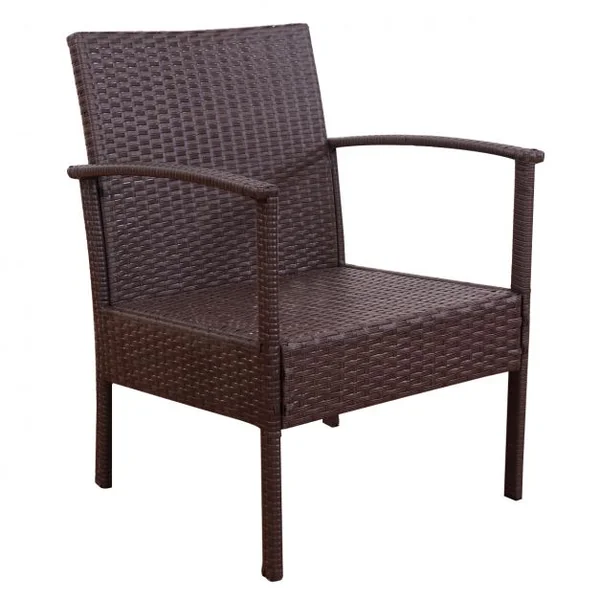 Salon de jardin en rotin tressé avec 1 canapé 2 Chaises 3 coussins 1 Table basse avec plateau en verre, Marron