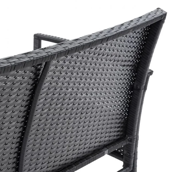 Salon de Jardin Imitation Rotin en Fer 1 Table Basse Verre Trempé 2 Fauteuils Simples 1 Causeuse avec Coussins Gris