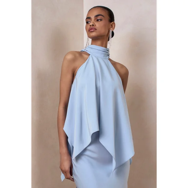 Sancelle | Top en satin bleu poudré à encolure licou