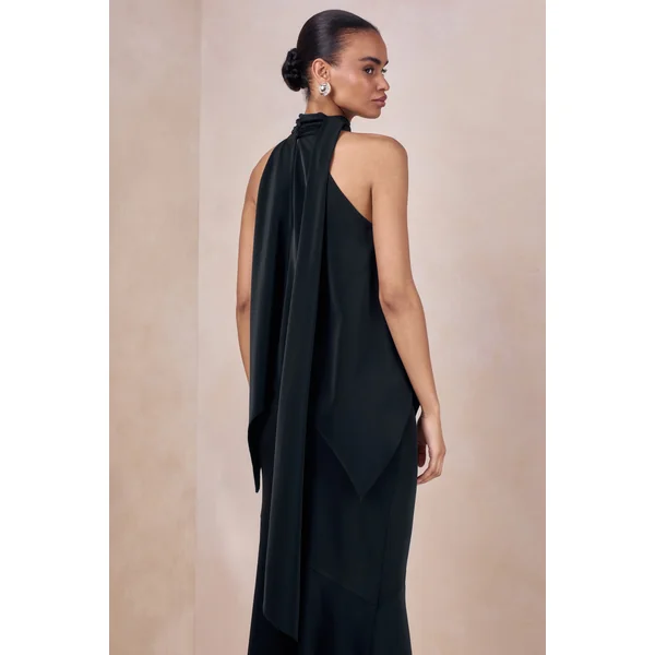 Sancelle | Top noir en satin à encolure dos-nu