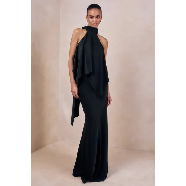 Sancelle | Top noir en satin à encolure dos-nu