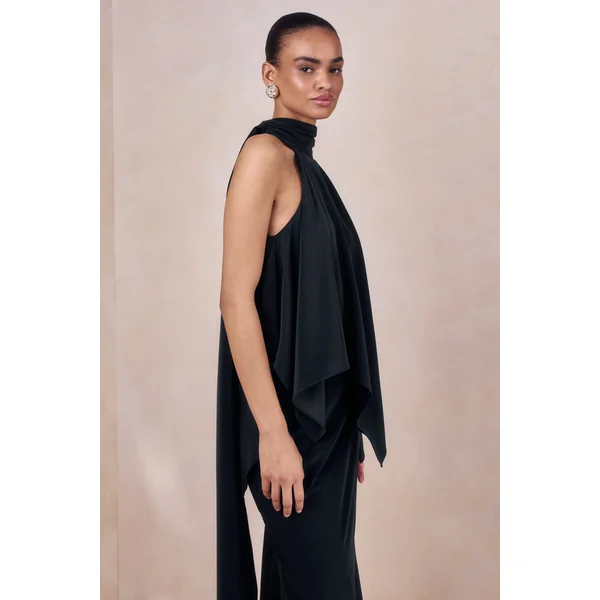Sancelle | Top noir en satin à encolure dos-nu