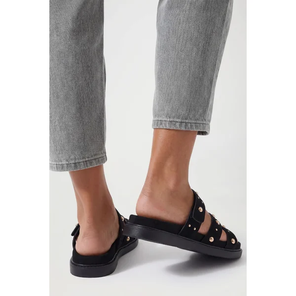 Sandales Mules À Semelle Anatomique En Synthétique Avec Détails Cloutés Coupe Large