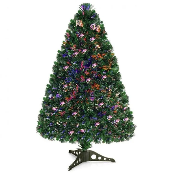 Sapin de Noël Artificiel 120 cm avec Lumières LED et Pied Arbre de Noël en PVC plastique métal, Couleur vert