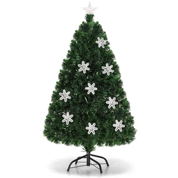 Sapin de Noël Artificiel 120cm 135 Branches Lumières LED Variation de Couleurs, Etoile à la cime, Flocon de neige, Pied