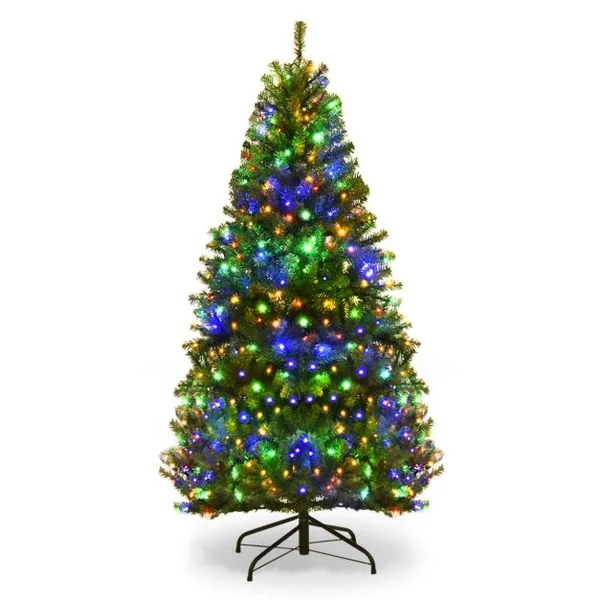 Sapin de Noël Artificiel 120cm Arbre de Noël, Lumières LED multicolore, Pied en Métal 35cm, en PVC, Vert
