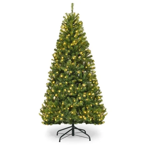 Sapin de Noël Artificiel 120cm Arbre de Noël, Lumières LED multicolore, Pied en Métal 35cm, en PVC, Vert