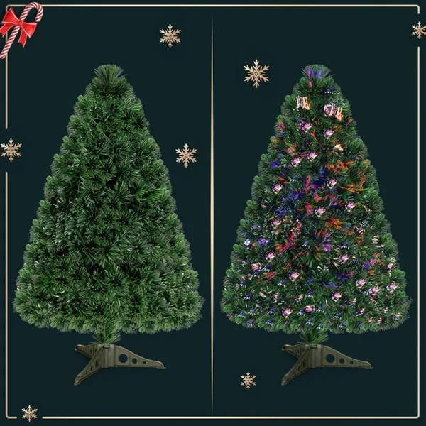 Sapin de Noël Artificiel 150 cm avec Lumières LED et Pied Arbre de Noël en PVC plastique métal, Couleur vert