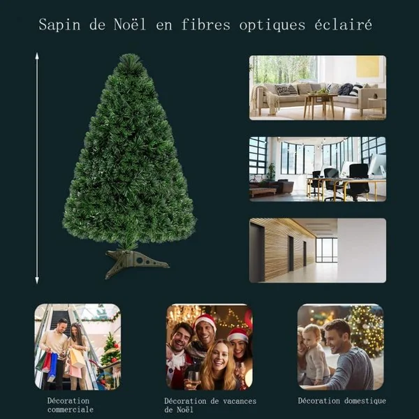 Sapin de Noël Artificiel 150 cm avec Lumières LED et Pied Arbre de Noël en PVC plastique métal, Couleur vert
