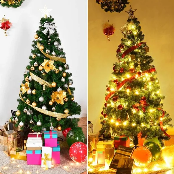 Sapin de Noël Artificiel 150 CM Matériau PVC avec Pied en Métal Excellente Stabilité Peu Encombrant, 350 branches, Vert