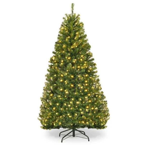Sapin de Noël Artificiel 150cm Arbre de Noël, Lumières LED multicolore, Pied en Métal 40cm, en PVC, Vert