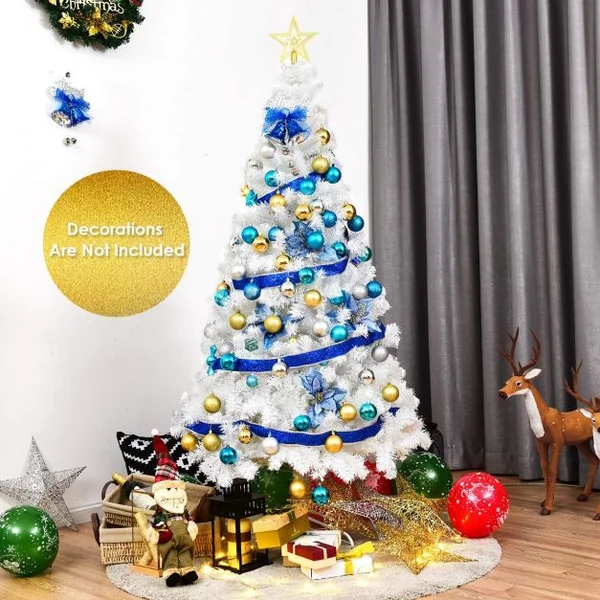 Sapin de Noël Artificiel 150cm pour Décoration de Noël 350 branches, Matériau PVC avec Pied en Métal, Blanc