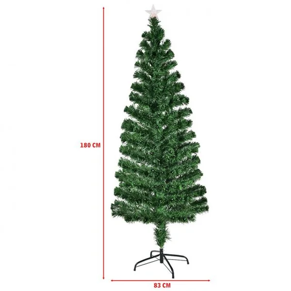 Sapin de Noël Artificiel 180 cm avec Lumières LED colorées et Pied Arbre de Noël en PVC plastique métal, Couleur vert