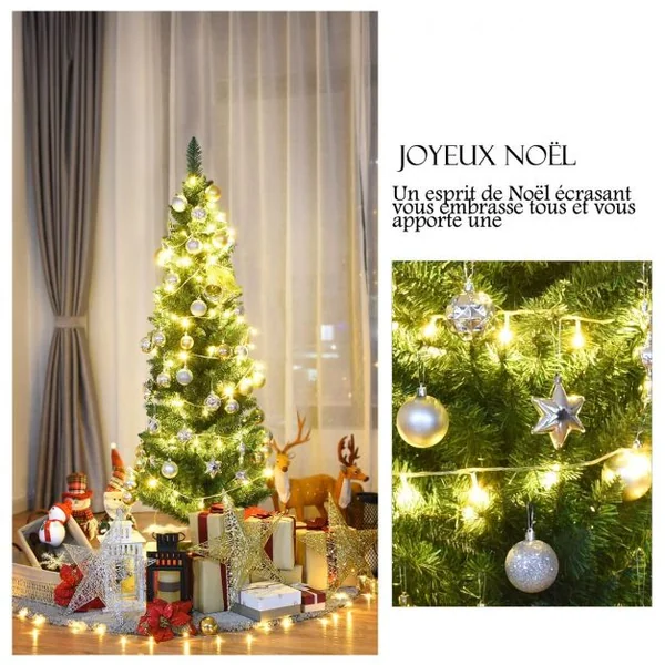 Sapin de Noël Artificiel 180CM Arbre de Noël pointu avec pied 40CM Décoration de Noël en fer et PVC