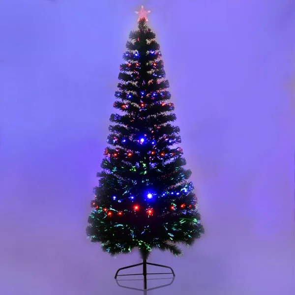 Sapin de Noël Artificiel 210 cm avec Lumières LED colorées et Pied Arbre de Noël en PVC plastique métal, Couleur vert