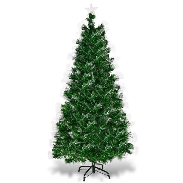 Sapin de Noël Artificiel 210 cm avec Lumières LED multicolores et Pied Arbre de Noël en PVC plastique métal, vert