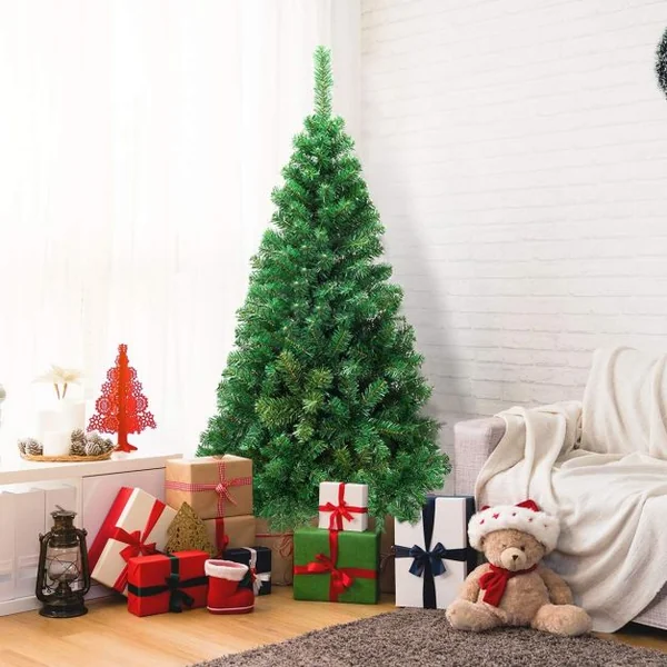 Sapin de Noël Artificiel 210 CM Matériau PVC avec Pied en Métal Excellente Stabilité Peu Encombrant, 950 branches, Vert