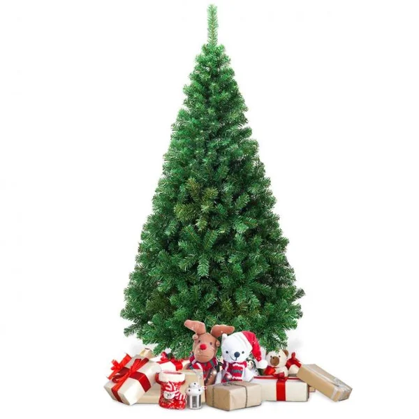 Sapin de Noël Artificiel 210 CM Matériau PVC avec Pied en Métal Excellente Stabilité Peu Encombrant, 950 branches, Vert