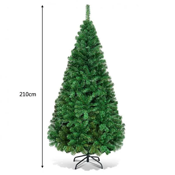 Sapin de Noël Artificiel 210 CM Matériau PVC avec Pied en Métal Excellente Stabilité Peu Encombrant, 950 branches, Vert