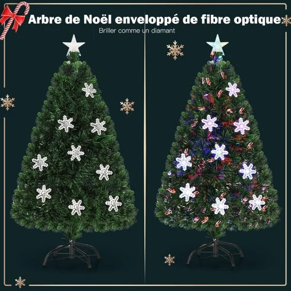 Sapin de Noël Artificiel 210cm 280 Branches Lumières LED Variation de Couleurs, Etoile à la cime, Flocon de neige, Pied