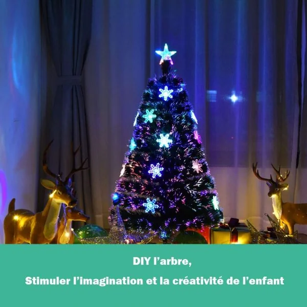 Sapin de Noël Artificiel 210cm 280 Branches Lumières LED Variation de Couleurs, Etoile à la cime, Flocon de neige, Pied