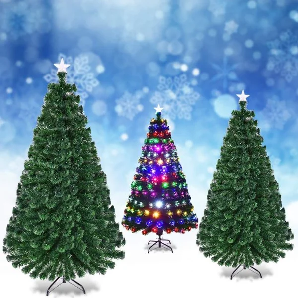Sapin de Noël Artificiel 210cm 280 Branches Lumières LED à Variation de 6 Couleurs, avec étoile à la cime et pied