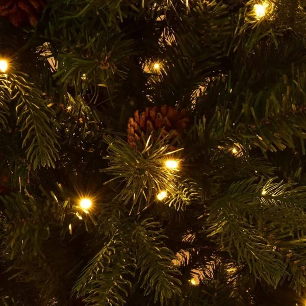Sapin de Noël Artificiel 240cm Arbre de Noël 81 pommes de pin, Lumières LED, Pied en Métal 60cm, en PVC et PE, Vert