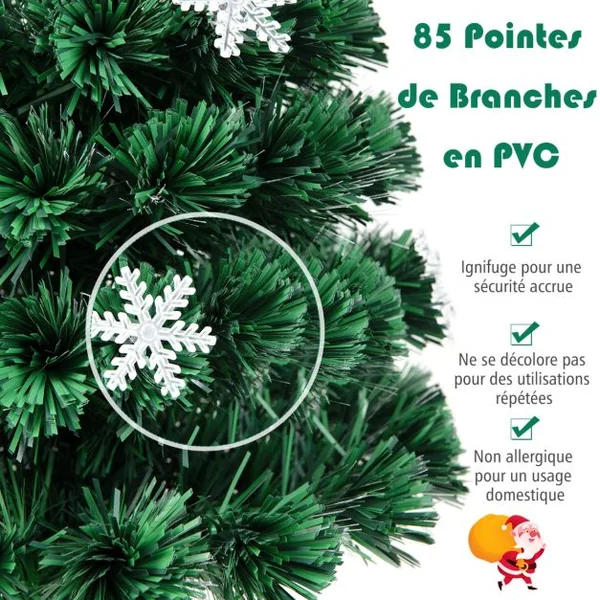 Sapin de Noël Artificiel 90 cm avec Lumières LED et Pied Arbre de Noël en PVC plastique métal avec flocon de neige, Vert