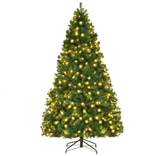 Sapin de Noël Artificiel avec Lumières LED et Pied en Métal Structure Stable 240cm Facile à Installer
