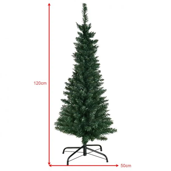 Sapin de Noël artificiel pointu 120 cm et Pied Arbre de Noël et 150 branches en PVC métal, Couleur vert