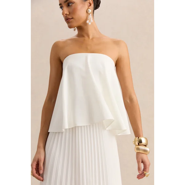 Saralyn | Robe longue bandeau blanche avec jupe plissée