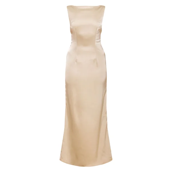 Sauge Robe Longue De Demoiselle D'honneur En Satin Col Bateau