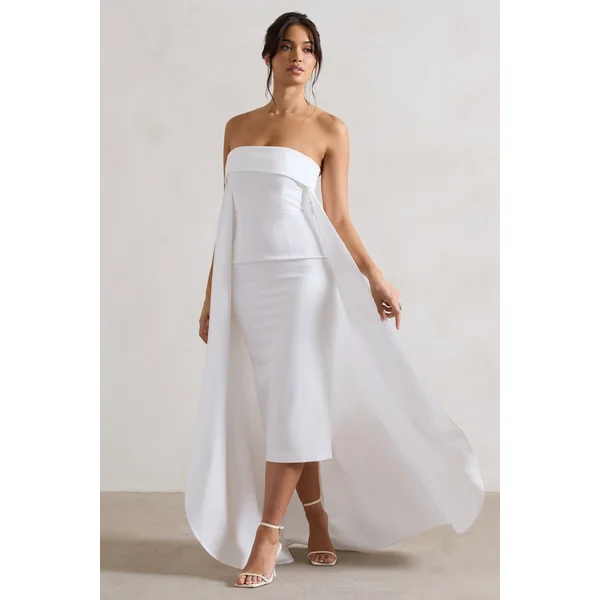 Save The Date | Robe mi-longue crème à encolure bandeau et cape