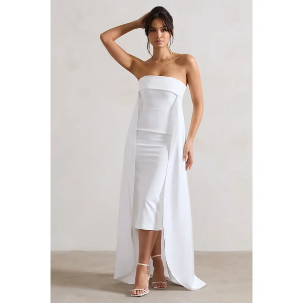 Save The Date | Robe mi-longue crème à encolure bandeau et cape