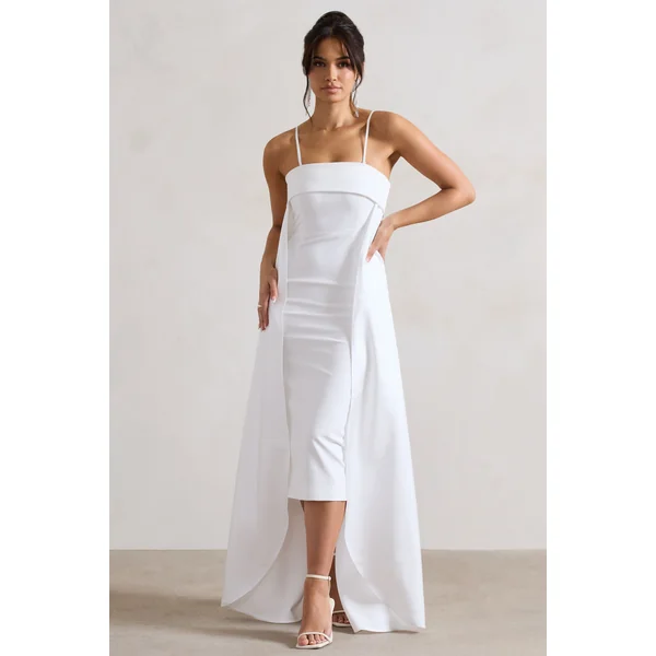 Save The Date | Robe mi-longue crème à encolure bandeau et cape