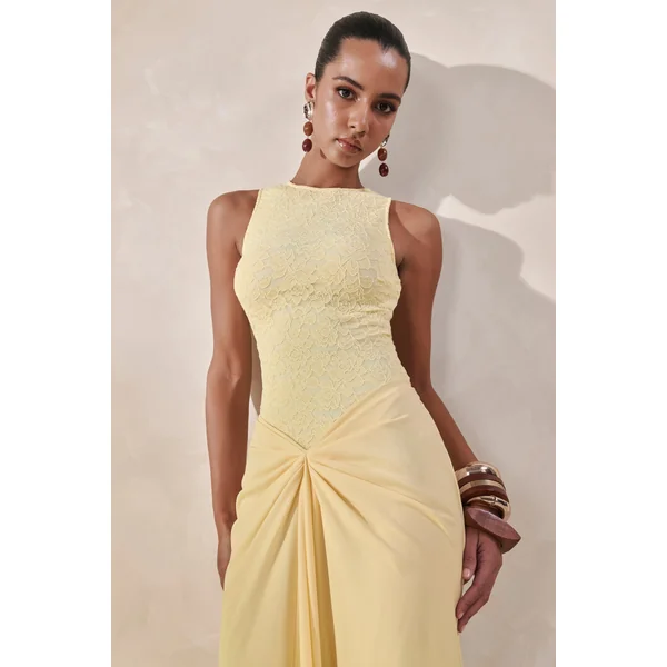 Serale | Body Jaune Citron en Dentelle à Col Dos Nu