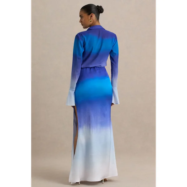 Serita | Jupe longue en satin ombré bleu