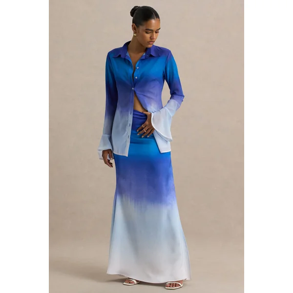 Serita | Jupe longue en satin ombré bleu