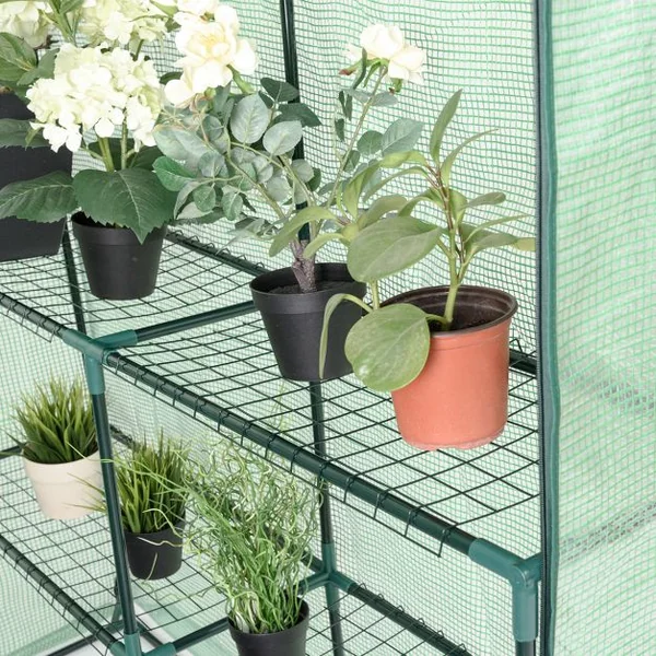Serre de Jardin Chaude Serre à Légumes Tente pour Plantes 8 étagères charge max : 10 kg Transparent 143x143x195 cm Vert