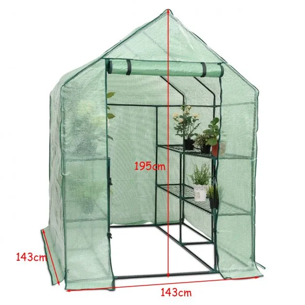 Serre de Jardin Chaude Serre à Légumes Tente pour Plantes 8 étagères charge max : 10 kg Transparent 143x143x195 cm Vert
