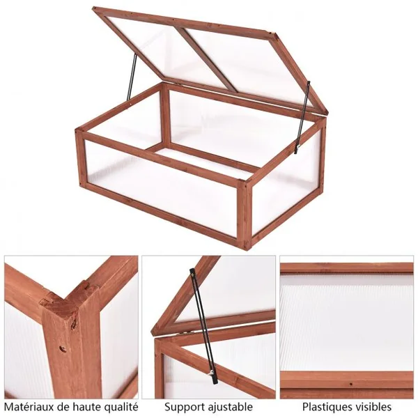 Serre de jardin en bois Serre pour jardinage avec châssis en bois pour Fruits Plantes, Pour cour et balcon, 100x65x40cm