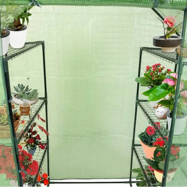 Serre de Jardin housse en PVC Anti-UV Résistant aux Intempéries Serre à potager Tente pour Plantes 4 étagères 143x73x195cm