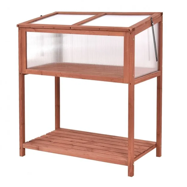 Serre de Jardin pour Plantes et Fleurs Etagère de Rangement Protection Anti-UV en Bois de Sapin, 90x50x105cm, Marron