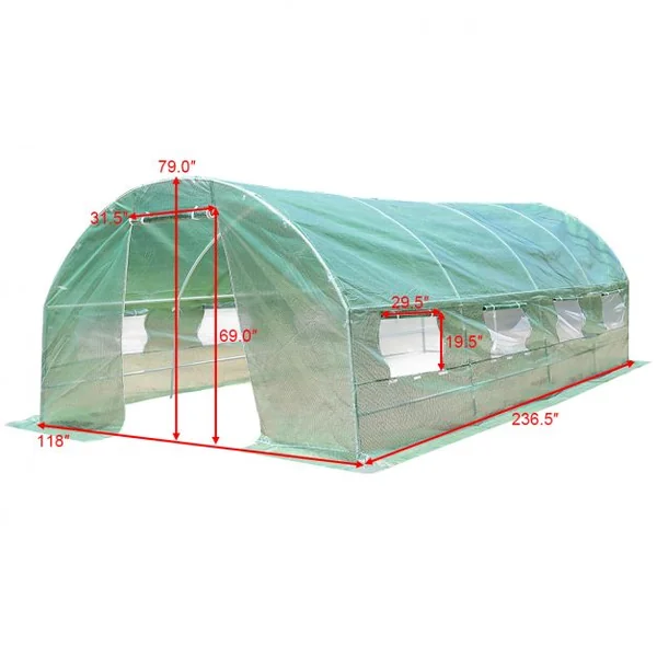Serre jardin Tunnel 18m2/7m2 PE Serre à tomates en Acier Antirouille avec Zip recto-verso Anti-UV Imperméable -style 1