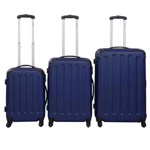 Set de 3 pièces L / M / S bagages avec roulettes voyage lot trolley sac à main shell dur bleu foncé