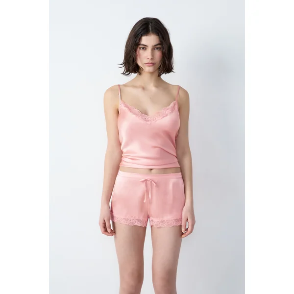 Short de pyjama en soie détail dentelle