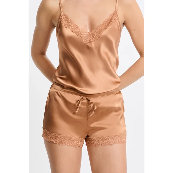 Short en soie détails dentelle