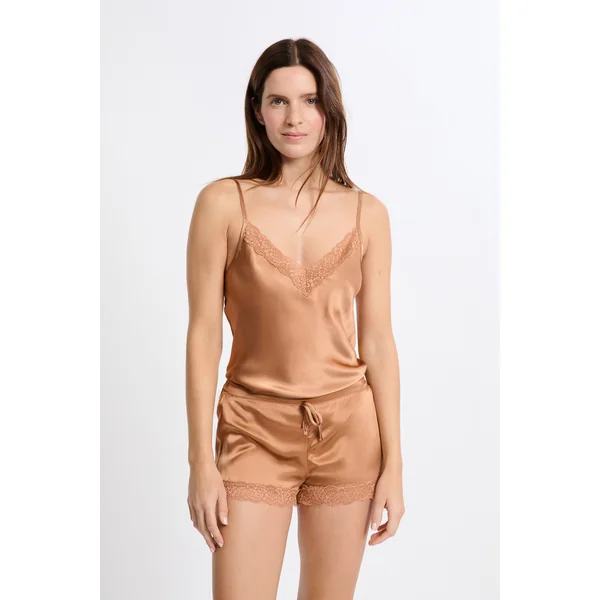 Short en soie détails dentelle