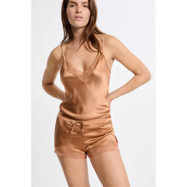 Short en soie détails dentelle
