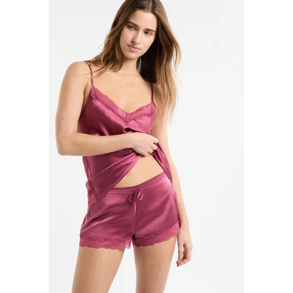 Short en soie détails dentelle
